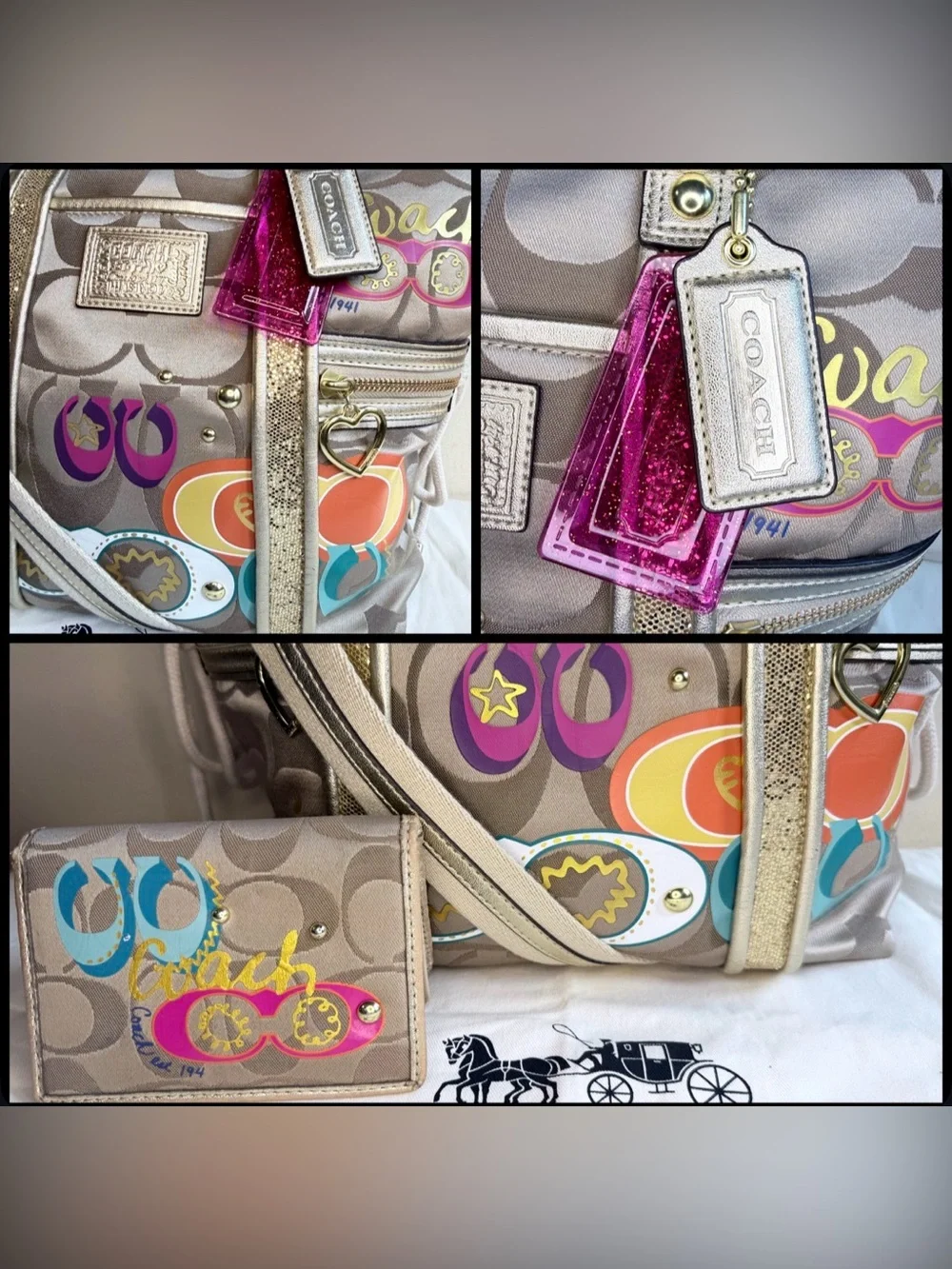 Coach Poppy Multicolor Graphic Satchel & Wallet Set – EUC + Hangtags & Dust Bag